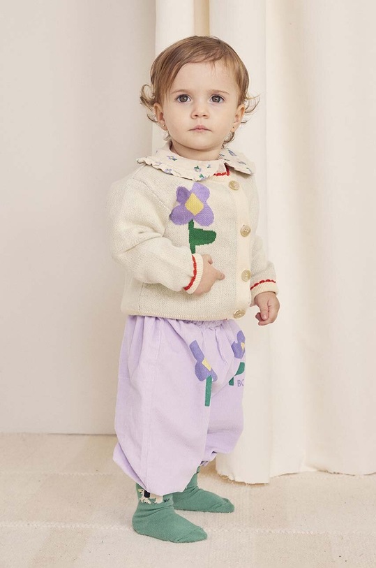 Bobo Choses cardigan din bumbac pentru bebeluși Pansy Flower model fin alb 224AB089