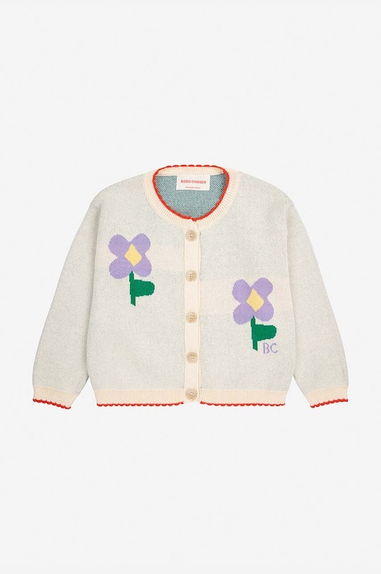 Bobo Choses cardigan din bumbac pentru bebeluși Pansy Flower 224AB089 alb AW24
