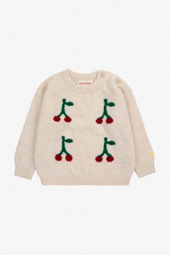 Bobo Choses sweter z domieszką wełny niemowlęcy Cherry z domieszką wełny beżowy 224AB091