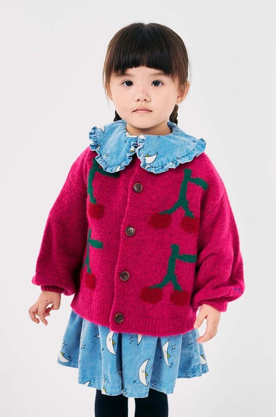 Detský kardigan s prímesou vlny Bobo Choses Cherry 224AC124 ružová