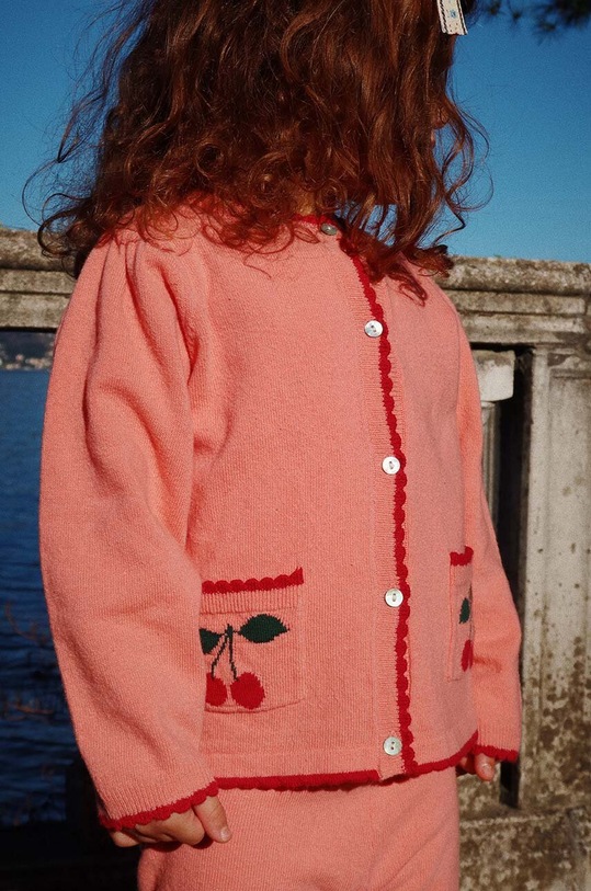 Dětský vlněný kardigan Konges Sløjd ALEXA KNIT CARDIGAN vlna růžová KS101389