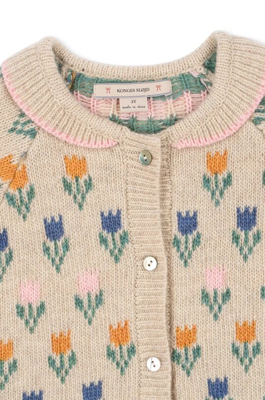 Dziewczynka Konges Sløjd kardigan wełniany dziecięcy BELOU KNIT CARDIGAN KS101424 beżowy