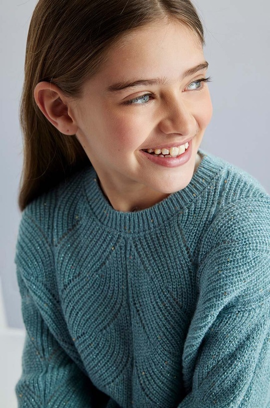 Mayoral sweter z domieszką wełny dziecięcy turkusowy 7303.8B.Junior.9BYH