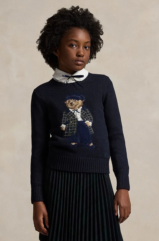 Detský bavlnený sveter Polo Ralph Lauren stredne hrubá tmavomodrá 313951750001