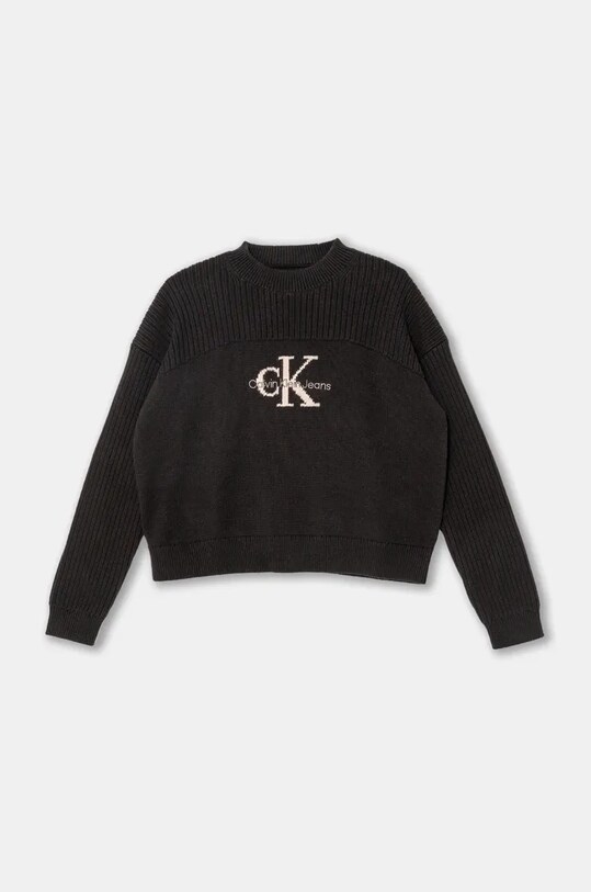 Детский хлопковый свитер Calvin Klein Jeans IG0IG02654.9BYH. чёрный AW24