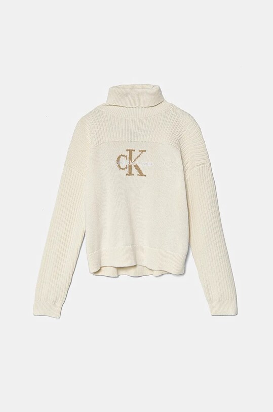 Calvin Klein Jeans sweter bawełniany dziecięcy aplikacja beżowy IG0IG02655.9BYH.