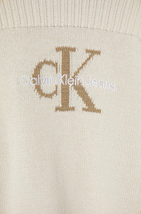 Dziewczynka Calvin Klein Jeans sweter bawełniany dziecięcy IG0IG02655.9BYH. beżowy