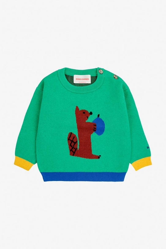 Bobo Choses sweter niemowlęcy Hungry Squirrel 224AB090 zielony AW24