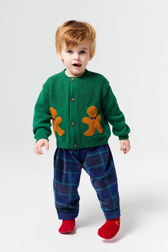 Дитячий кардиган з домішкою вовни Bobo Choses Gingerbread з додаванням вовни зелений 224FB005