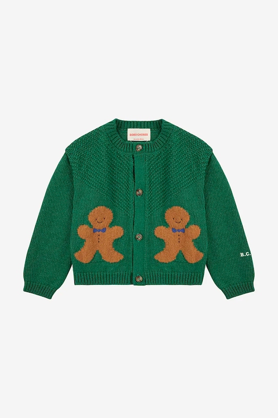 Дитячий кардиган з домішкою вовни Bobo Choses Gingerbread 224FB005 зелений AW24