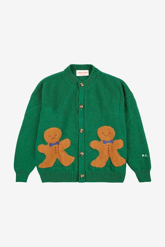 Детский кардиган с примесью шерсти Bobo Choses Gingerbread 224FC014 зелёный AW24