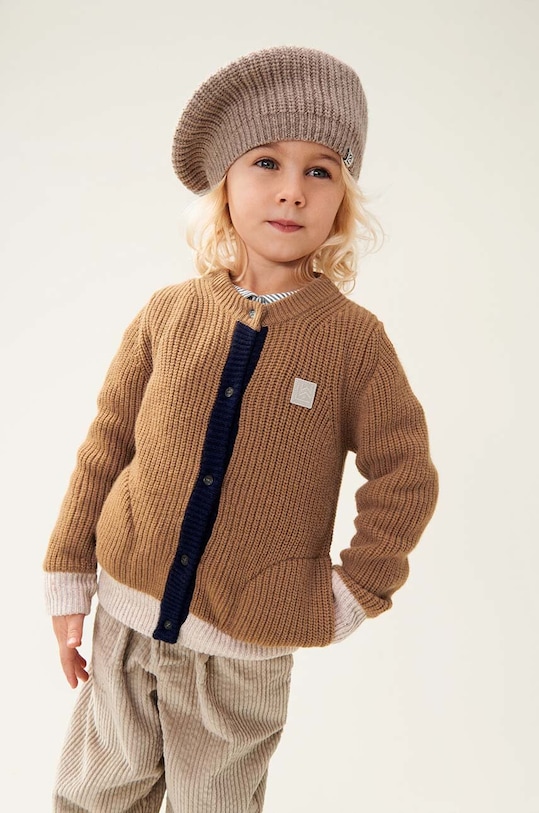 Liewood cardigan de lână pentru copii Tiago Knit Cardigan model fin maro LW19166