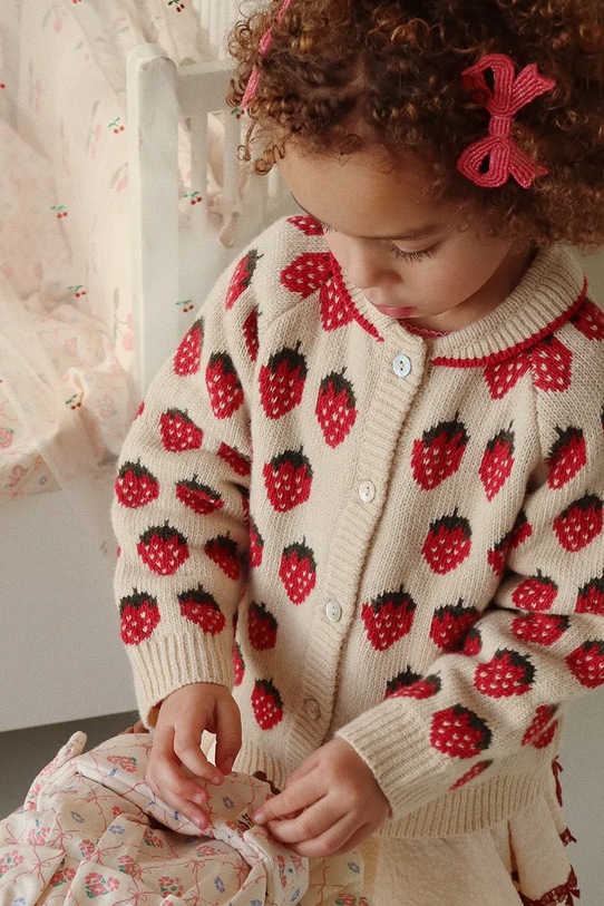 Dětský vlněný kardigan Konges Sløjd BELOU KNIT COLLAR CARDIGAN vlna béžová KS101895