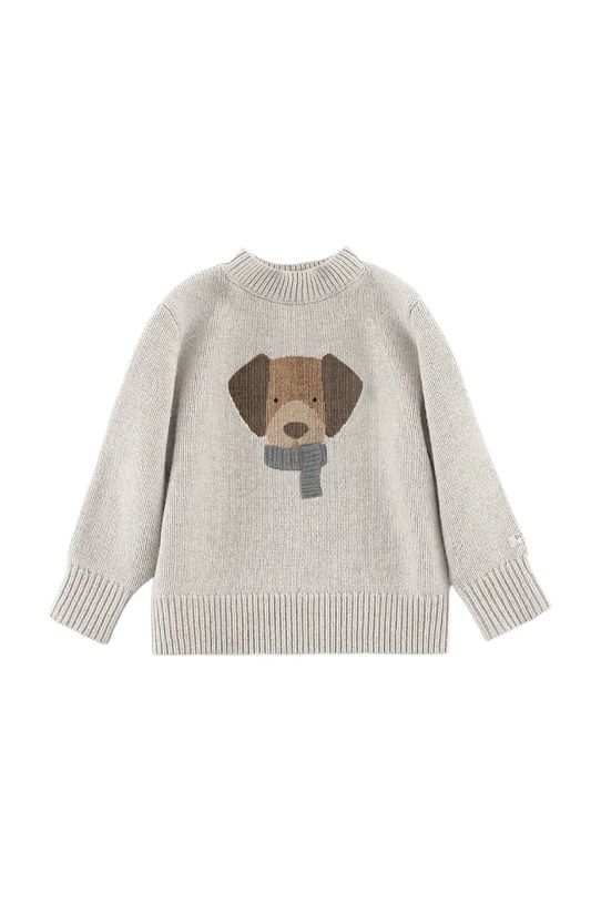 Donsje pulover de lână pentru copii Denn Merino Wool Sweater Dog imprimeu bej 4083505.98.128