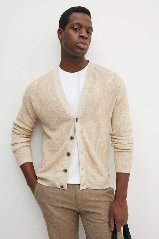 Calvin Klein kardigan lniany pozostałe beżowy K10K113323