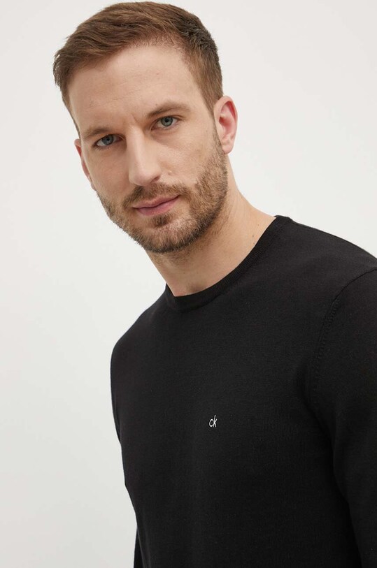 Sveter s prímesou hodvábu Calvin Klein okrúhly čierna K10K113549