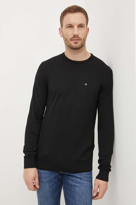 Sveter s prímesou hodvábu Calvin Klein K10K113549 čierna AW24