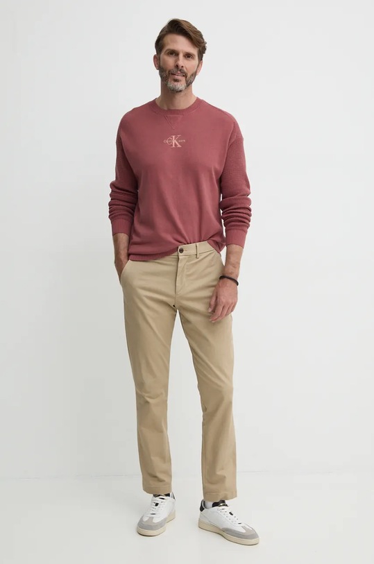 Βαμβακερό πουλόβερ Calvin Klein Jeans J30J325671 μπορντό NC24