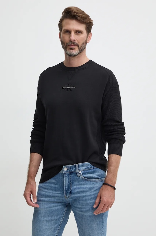 Bavlnený sveter Calvin Klein Jeans čierna J30J325671