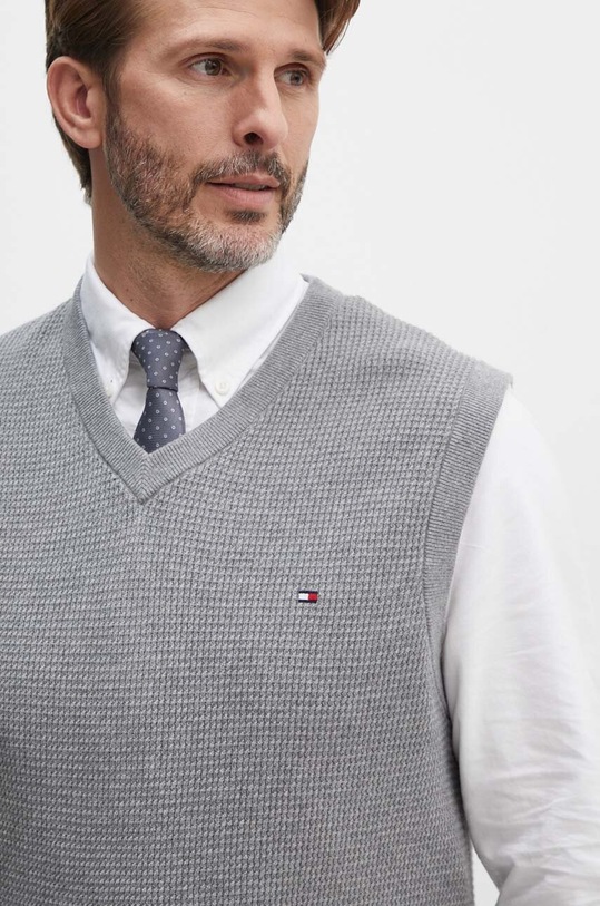 Tommy Hilfiger gilè in cotone scollo a V grigio MW0MW35473
