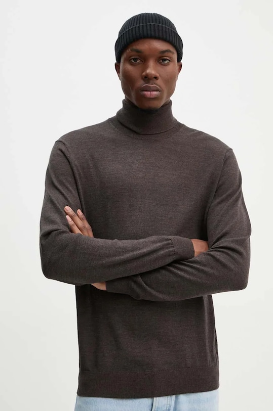 Vlněný svetr Les Deux rolák hnědá LDM310114