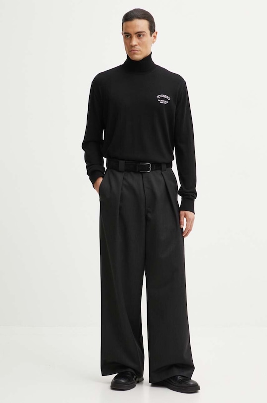 Iceberg sweter wełniany A006.9005 czarny AW24