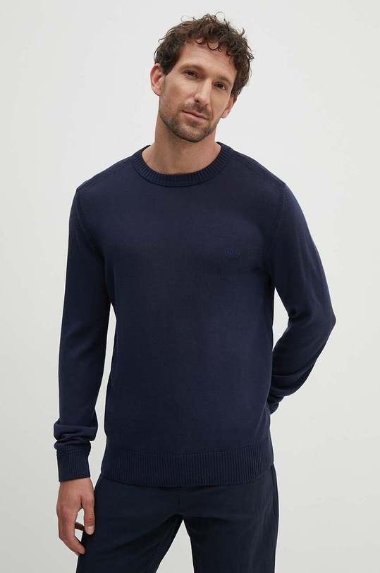 Vlněný svetr Boss Orange kulatý modrá 50501762