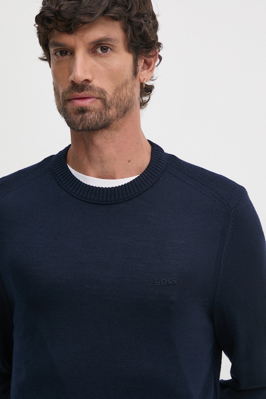 Vuneni pulover Boss Orange bez uzorka mornarsko plava 50501762