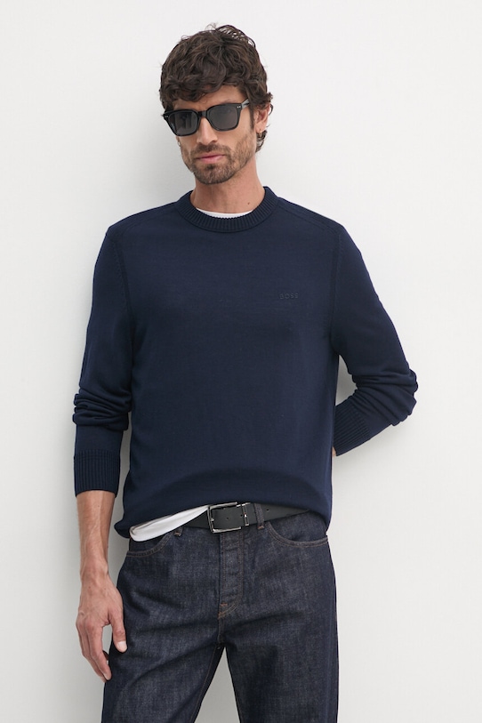 Vuneni pulover Boss Orange mornarsko plava 50501762