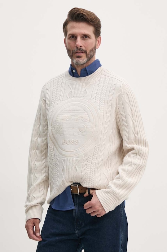 Vlněný svetr BOSS x Porsche kulatý béžová 50519634