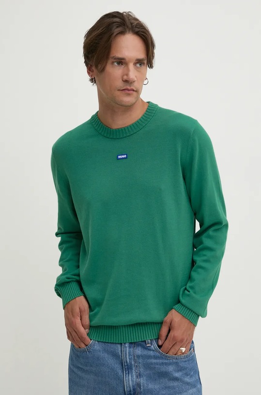 Hugo Blue pulover de bumbac subtiri verde 50514698