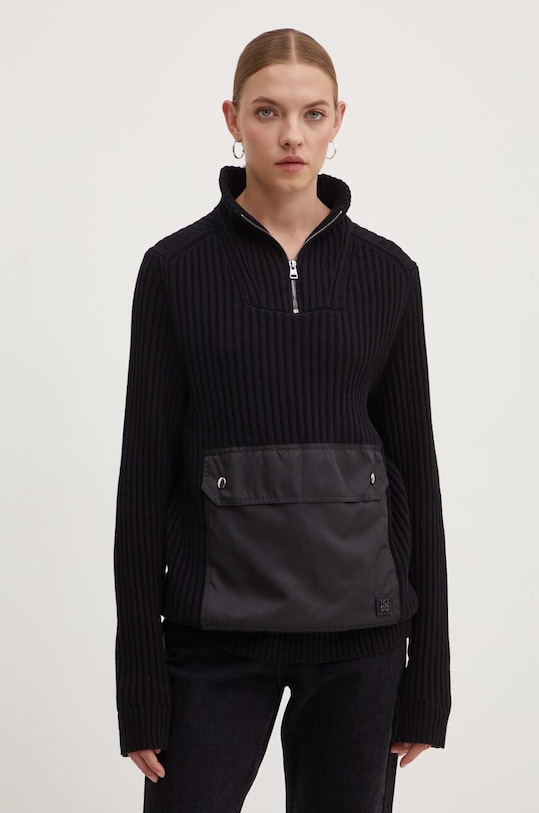 Хлопковый свитер HUGO 50516618 чёрный AW24