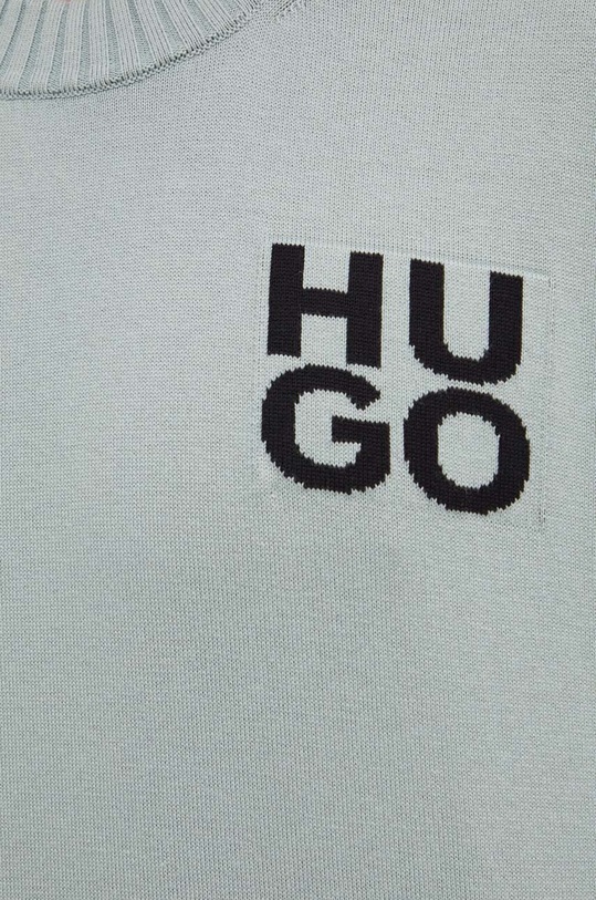 HUGO sweter bawełniany 50516617 turkusowy