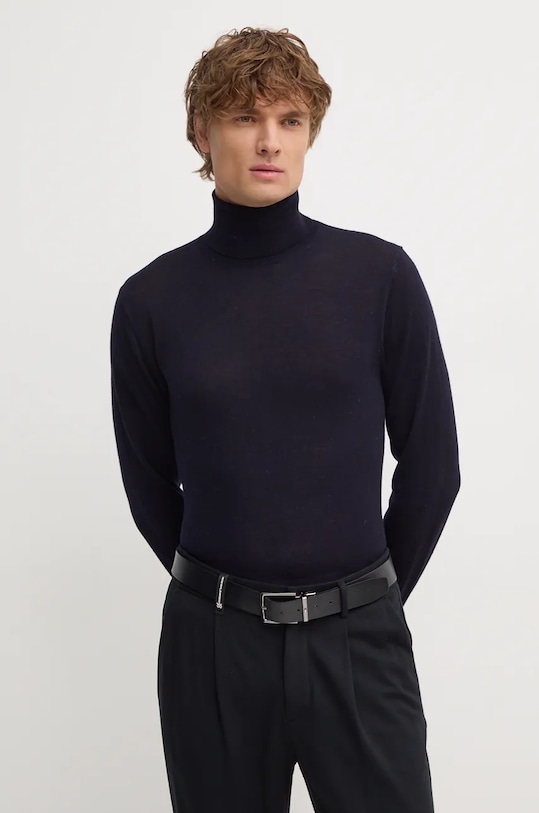 Liu Jo sweter wełniany okrągły granatowy QXX006.MA27P