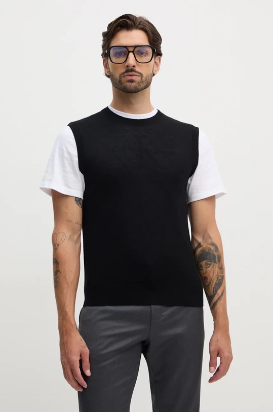 United Colors of Benetton kamizelka wełniana okrągły czarny 11AHU105Z