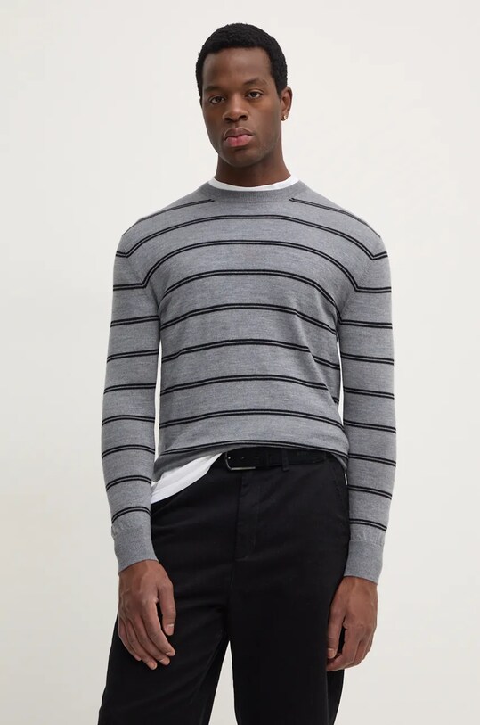 Vlněný svetr United Colors of Benetton kulatý šedá 11AHK107L