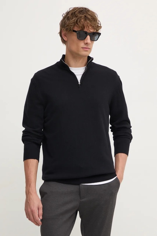 Шерстяной свитер United Colors of Benetton тонкий чёрный 1002U201I