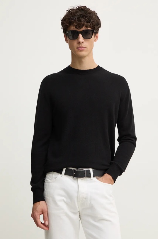 Kašmírový svetr United Colors of Benetton kulatý černá 1033U105S