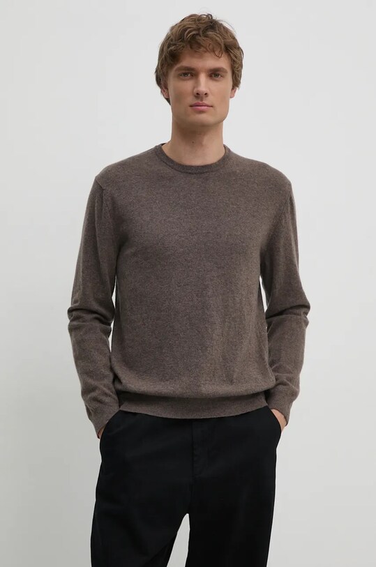 Vlněný svetr United Colors of Benetton kulatý hnědá 1002U1G34