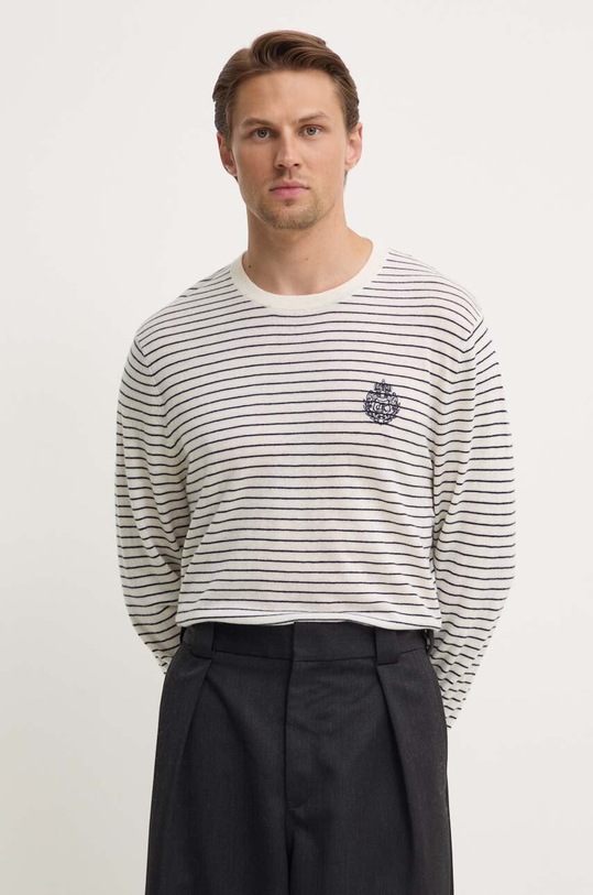 The Kooples sweter wełniany aplikacja beżowy HPUL29002K