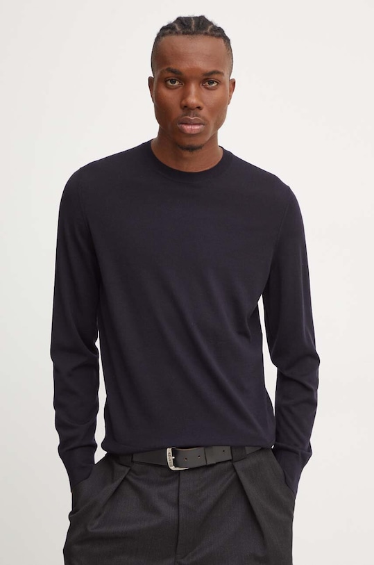 Theory sweter wełniany okrągły granatowy J0781713