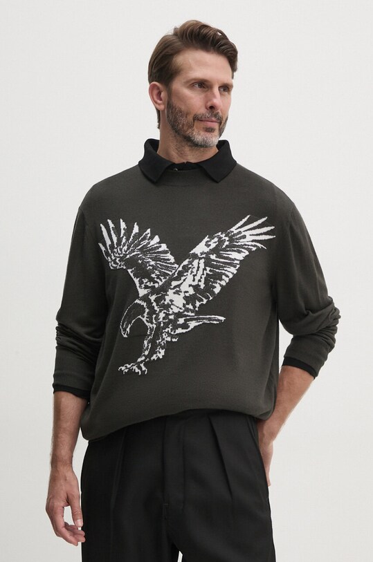 Armani Exchange sweter wełniany okrągły zielony 6DZM1C.ZMM9Z