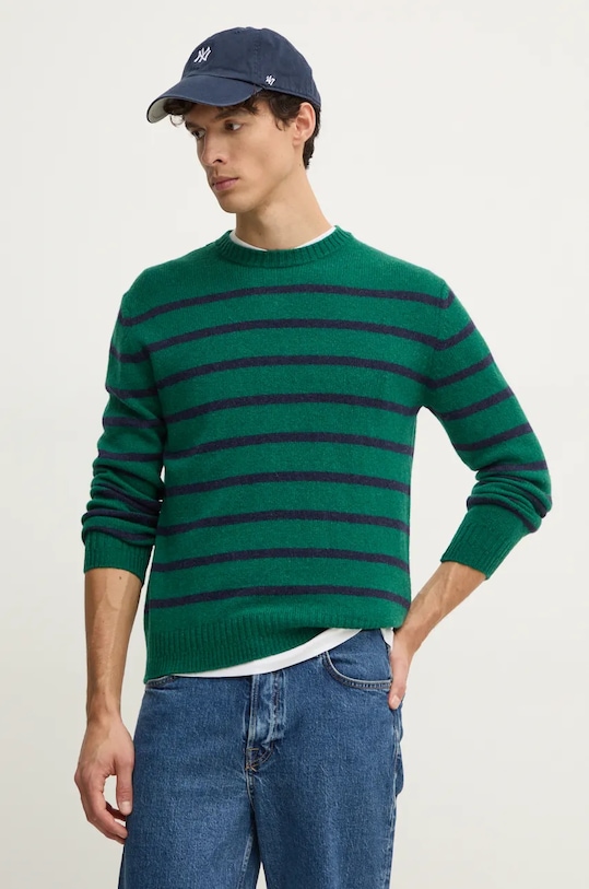 United Colors of Benetton sweter wełniany okrągły zielony 103MK107U