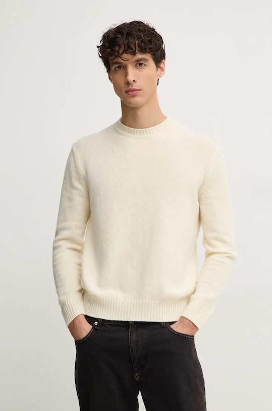 United Colors of Benetton sweter wełniany okrągły beżowy 103MU108N