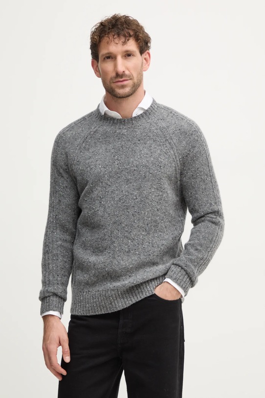 United Colors of Benetton sweter wełniany okrągły szary 1KBAU1081