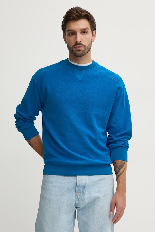 Bavlněná mikina United Colors of Benetton bez kapuce modrá 3NMEU109T