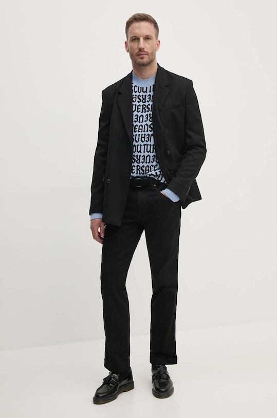 Vlnený sveter Versace Jeans Couture 77GAFM03.CMN91 modrá AW24