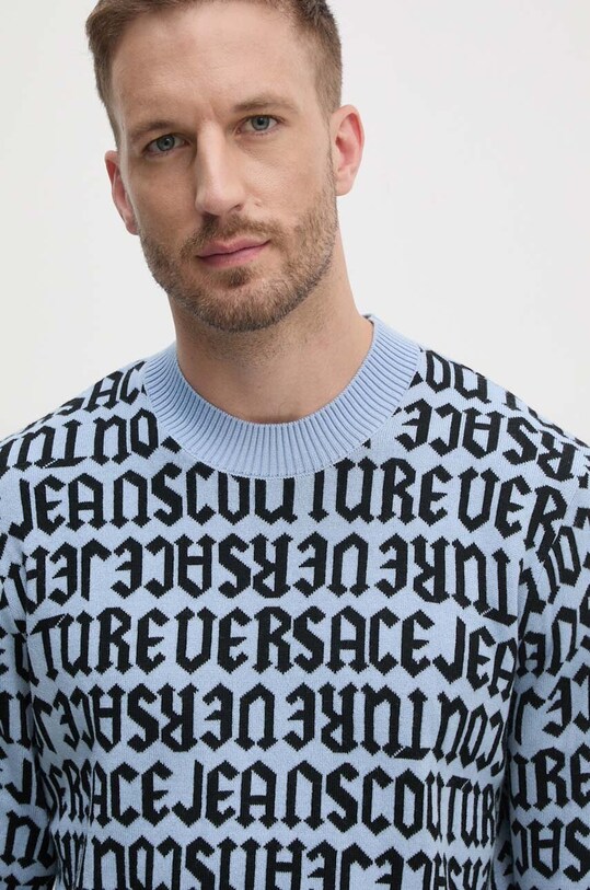 Шерстяной свитер Versace Jeans Couture голубой 77GAFM03.CMN91