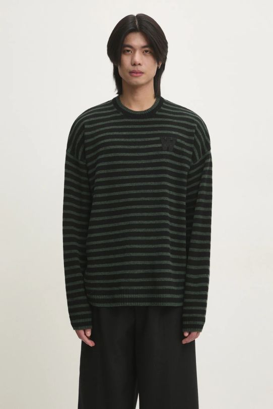 Wood Wood sweter wełniany Tya Striped Oversized Jumper okrągły zielony 10315502.4159