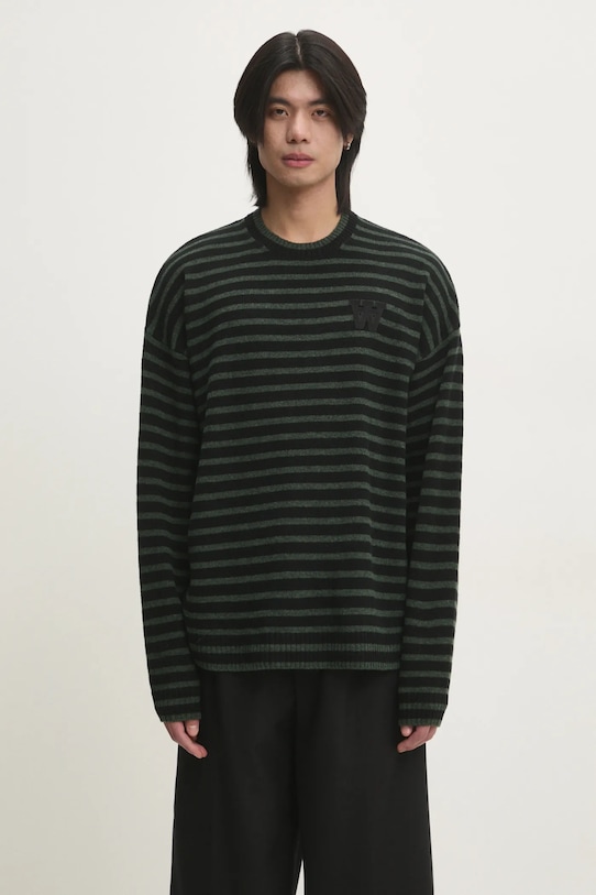 Μάλλινο πουλόβερ Wood Wood Tya Striped Oversized Jumper εμπριμέ πράσινο 10315502.4159